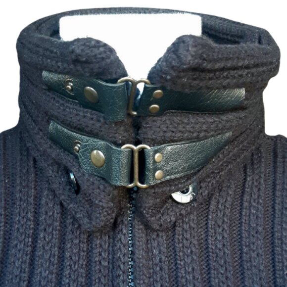 LCR 04s Black Full Zip Wool Blend Sweater Detachable Collar Buckle Detail - Picture 9 of 16